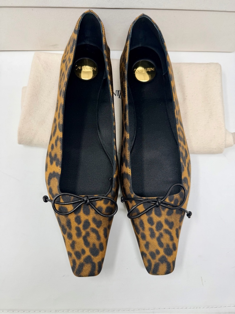 Saint Laurent Leopard-Print Pointed Ballet Flats in Brown and Black